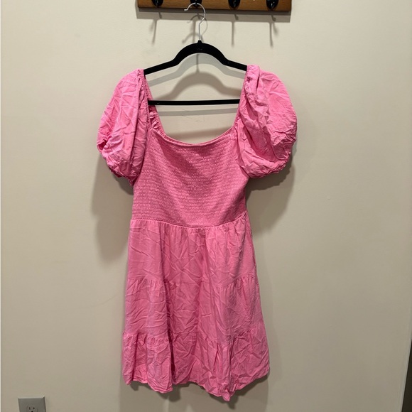 Dresses & Skirts - Pink Puff Sleeve Smocked Mini Dress